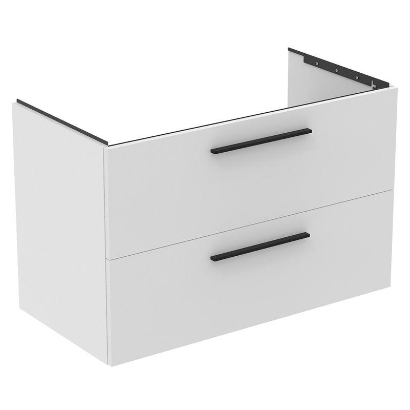 Ideal Standard i.life B Double Drawer Wall Hung Unit with Basin Matt White 1000mm with Matt Black Handles