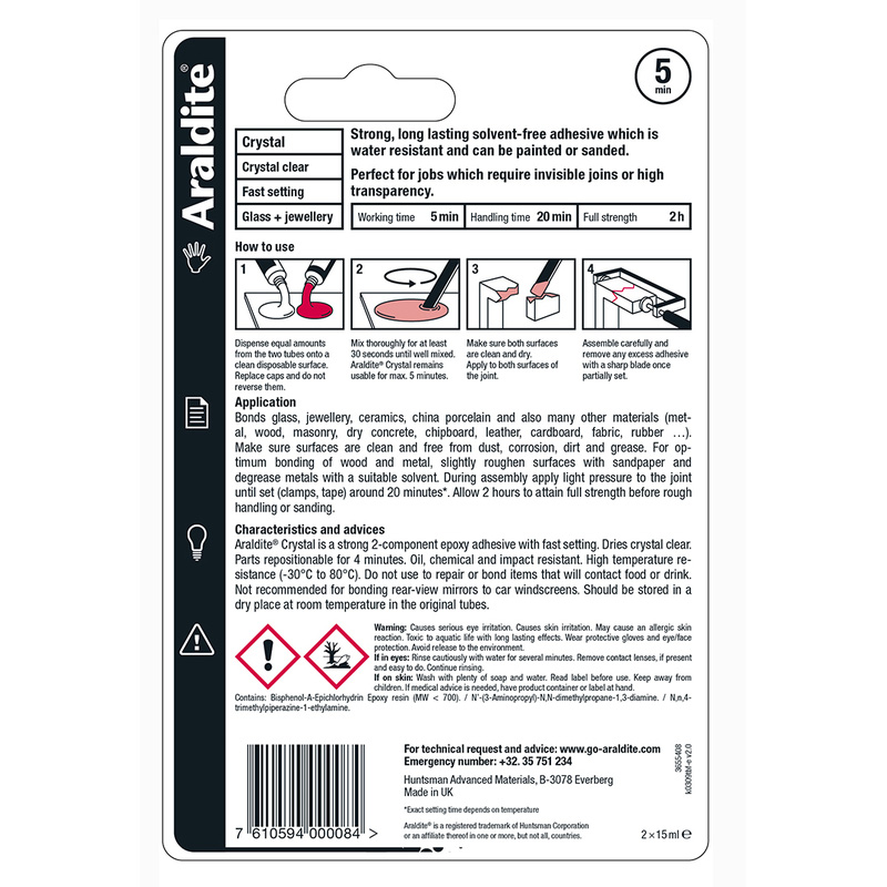 Araldite Crystal Tubes Epoxy Adhesive 2 x 15ml