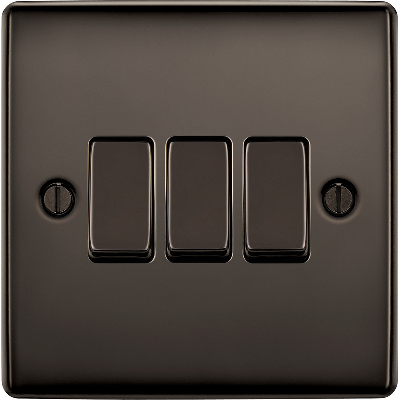 BG Black Nickel 16AX Switch 3 Gang 2 Way