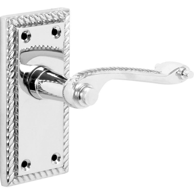 Georgian Scroll Door Handles Short Latch Polished