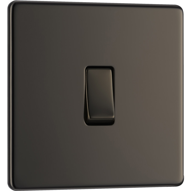 BG Screwless Flat Plate Black Nickel Light Switch 1 Gang Intermediate 10AX