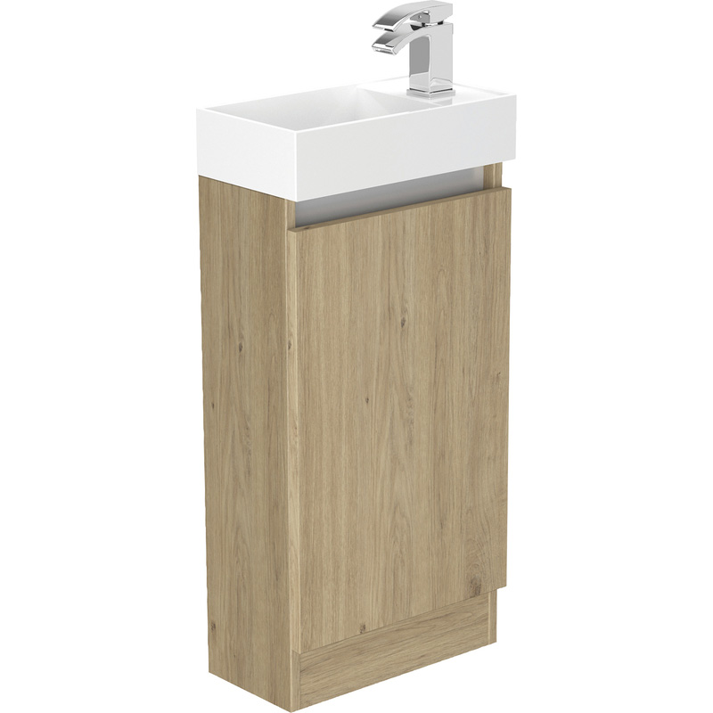 Newland Single Door Floor Standing Vanity Unit With Basin Natural Oak 400mm