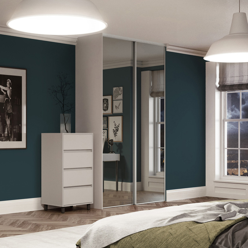 Spacepro Classic 2 Door Sliding Wardrobe Kit White Framed Mirror 1489 x 2260mm
