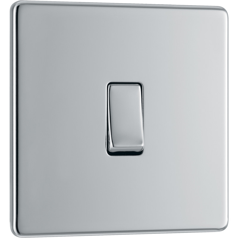 BG Screwless Flat Plate Polished Chrome 10AX Light Switch 1 Gang Intermediate