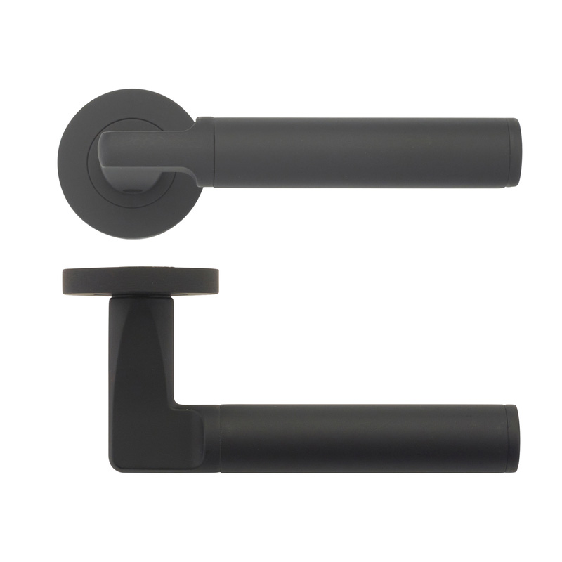 Stanza Milan Lever on Rose Door Handles Oscuro Matt Black
