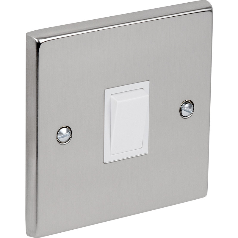 Satin Chrome / White Switch 10A 1 Gang 2 Way