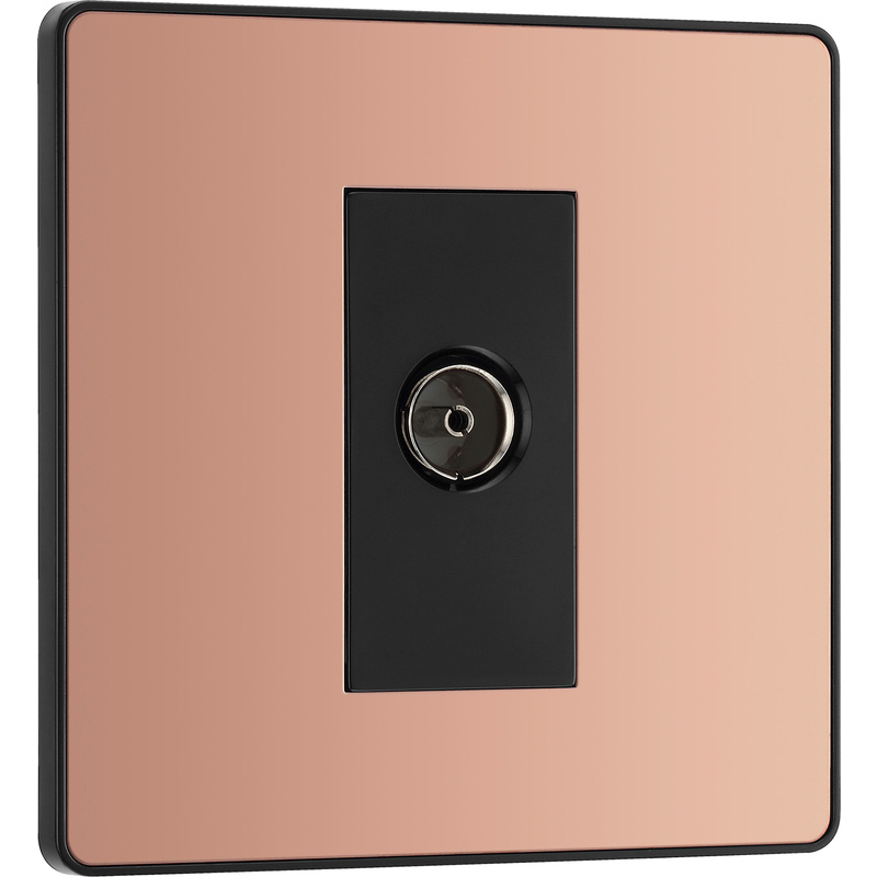 BG Evolve Polished Copper (Black Ins) Single Socket For Tv Or Fm Co-Axial Aerial Connection
