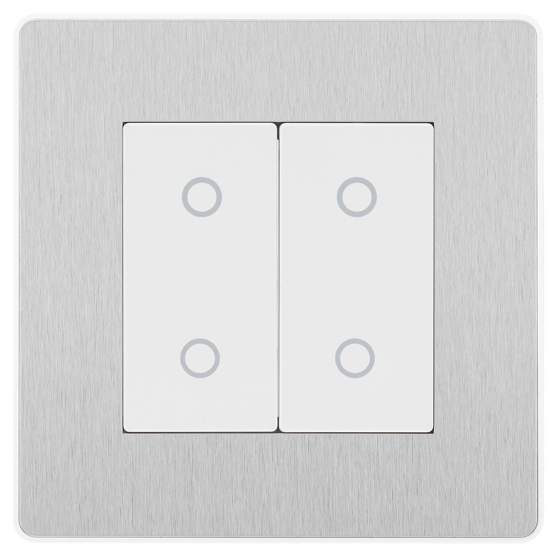 BG Evolve Brushed Steel (White Ins) 200W Double Touch Dimmer Switch, 2-Way Master