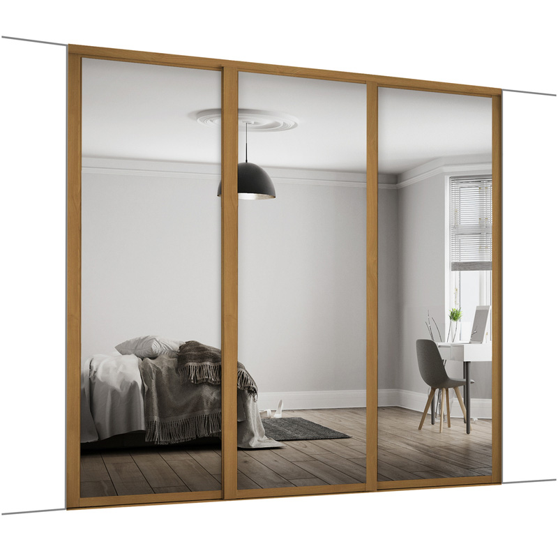 Spacepro Shaker 3 Door Sliding Wardrobe Kit Oak Framed Mirror 1680 x 2260mm