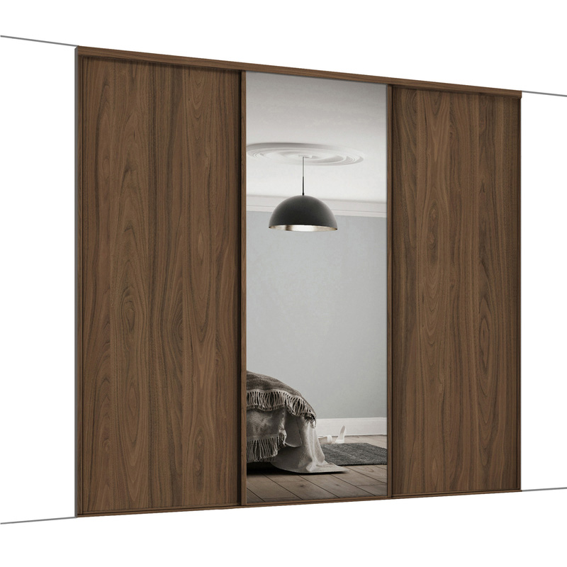 Spacepro Classic 3 Door Sliding Wardrobe Kit Walnut and Mirror 2672 x 2260mm