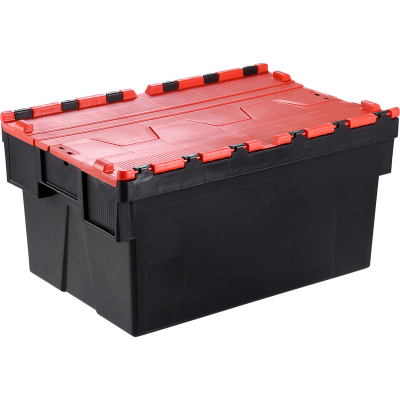 Euro Container 65L with Attached Lid 600 x 400 x 365mm - Red Lid