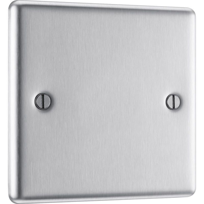 BG Brushed Steel Blank Plate 1 Gang