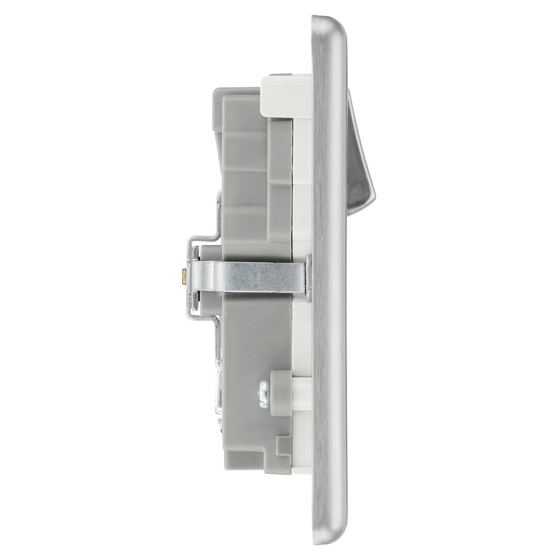 BG Brushed Steel USB 13A White Insert Switched Socket 2 Gang + 2 USB (3.1A)