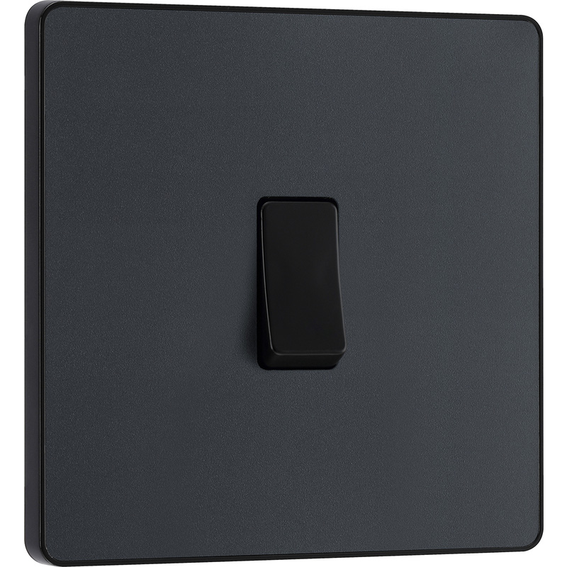 BG Evolve Matt Grey (Black Ins) Single Intermediate Light Switch, 20A 16Ax