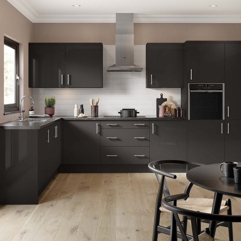 Kitchen Kit Flatpack Slab Kitchen Cabinet Pull Out Base Blind Corner Unit Ultra Matt Graphite 1000mm Right Hand