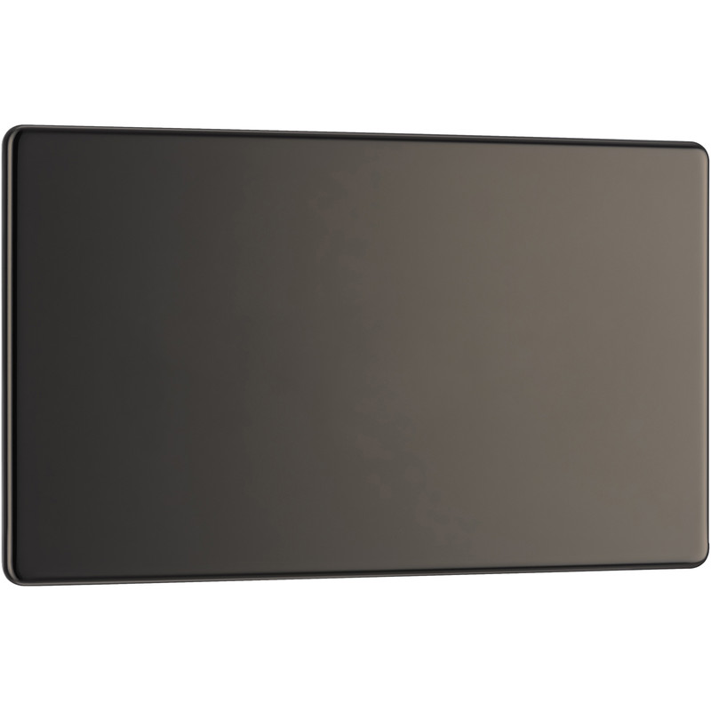 BG Screwless Flat Plate Black Nickel Blank Plate 2 Gang