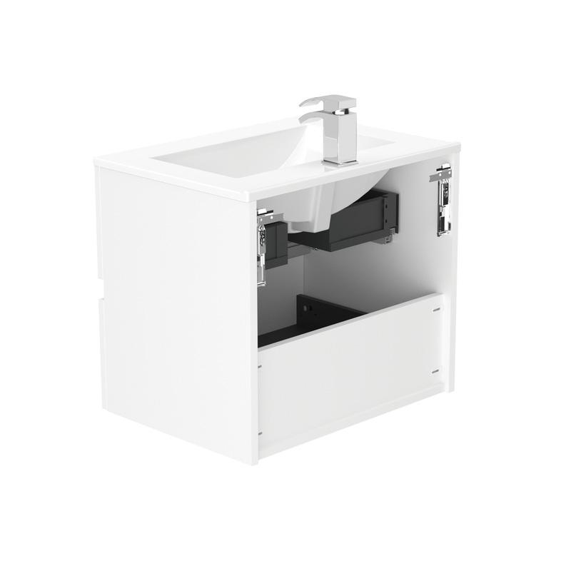 Newland Double Drawer Wall Hung Vanity Unit With Basin White Gloss 600mm