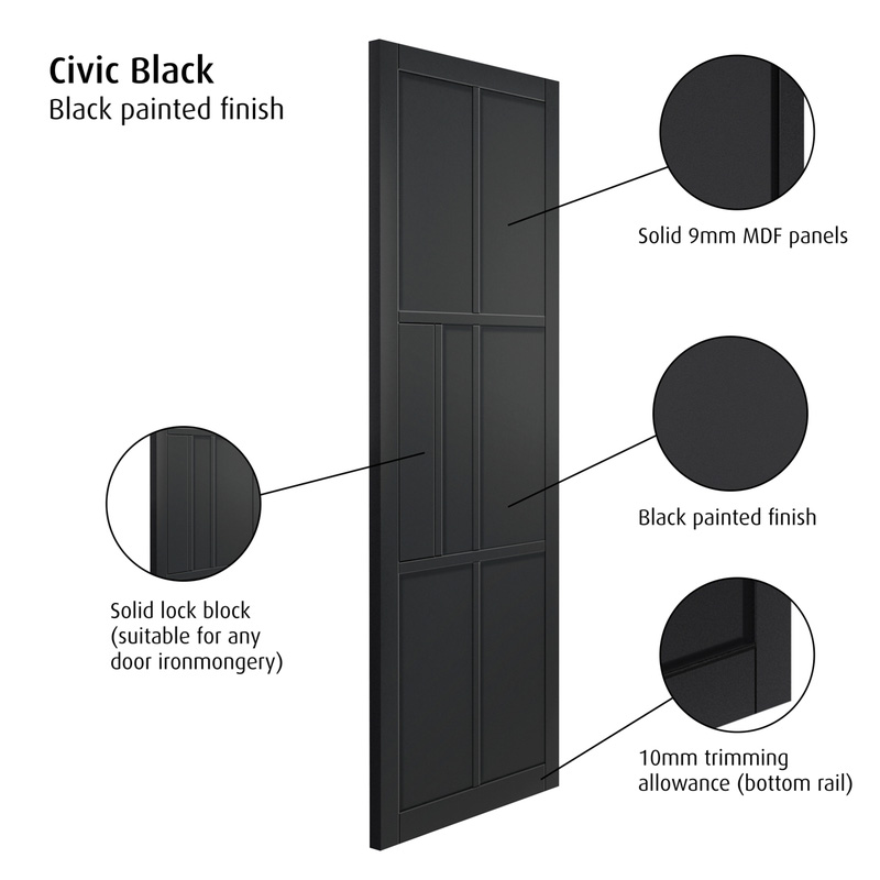 Civic Black Internal Door 35 x 1981 x 686mm