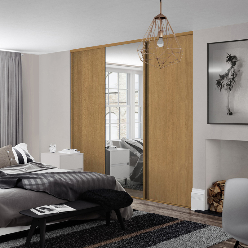 Spacepro Classic 3 Door Sliding Wardrobe Kit Oak and Mirror 2216 x 2260mm