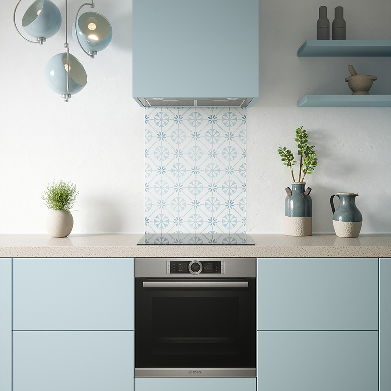 House Beautiful Heritage Sky Blue Self-Adhesive Glass Splashback 600 x 750mm