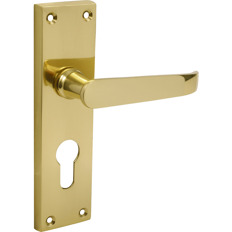 Victorian Straight Door Handles Euro Lock Brass