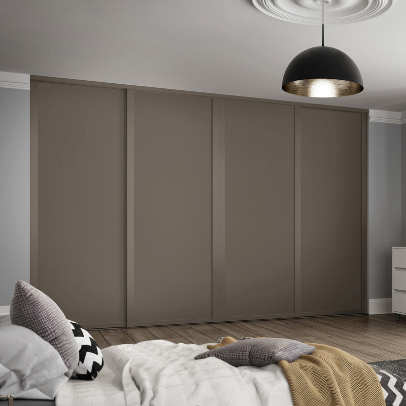 Spacepro Shaker 4 Door Sliding Wardrobe Kit Stone Grey 2898 x 2260mm