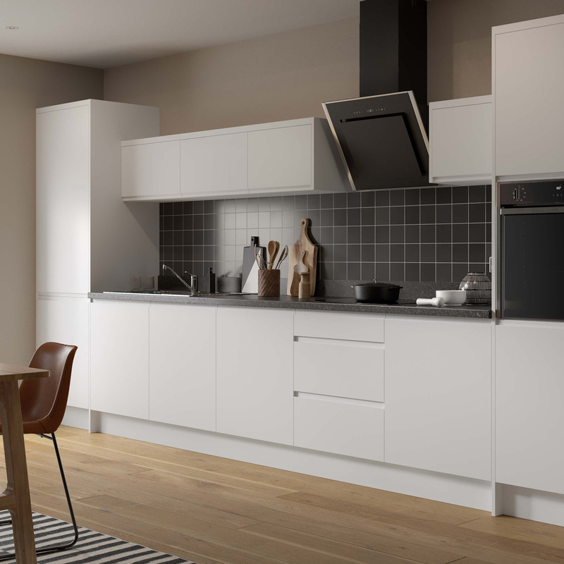 Kitchen Kit Flatpack J-Pull Kitchen Cabinet Pull Out Base Blind Corner Unit Ultra Matt White 1000mm Left Hand