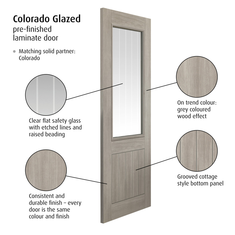 Colorado Clear Glazed Laminate Internal Door 35 x 1981 x 686mm