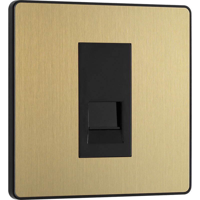 BG Evolve Brushed Brass (Black Ins) Single Master Telephone Socket