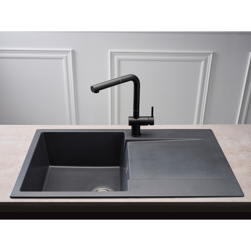 Reginox Amsterdam Reversible Composite Kitchen Sink & Drainer Single Bowl Black