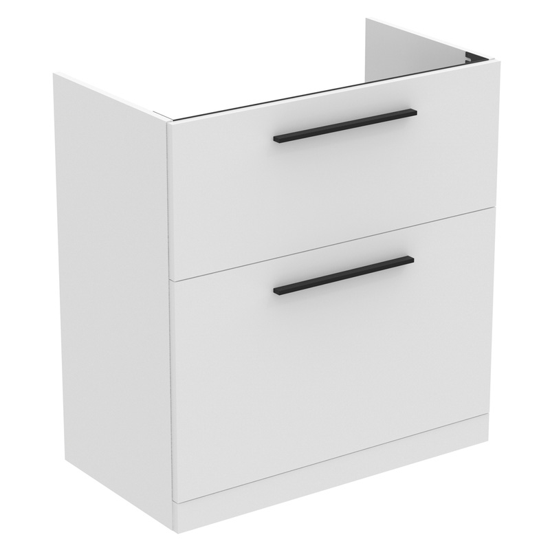Ideal Standard i.life A Double Drawer Floor Standing Vanity Unit with Basin Matt White 800mm with Matt Black Handles