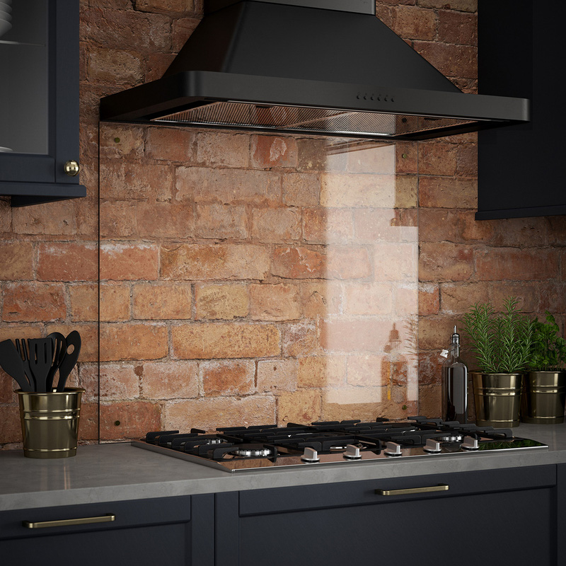 Splashback Clear Glass Splashback with Brass Caps 900 x 750mm