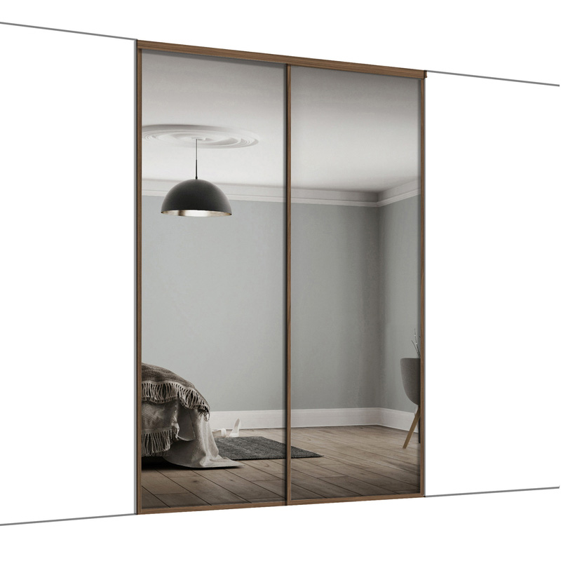 Spacepro Classic 2 Door Sliding Wardrobe Kit Walnut Framed Mirror 1185 x 2260mm