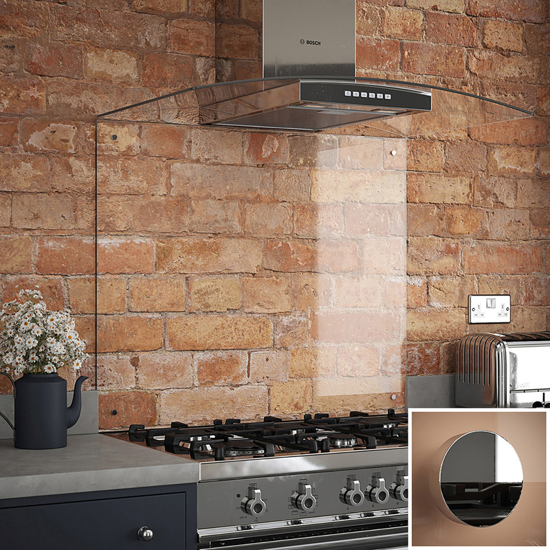 Splashback Clear Glass Splashback with Chrome Caps 900 x 750mm