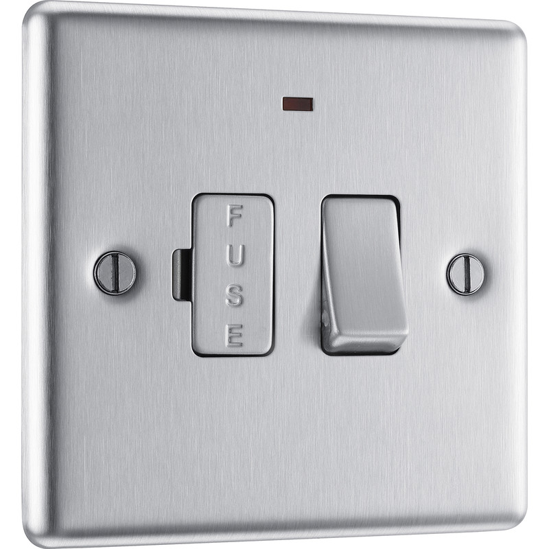 BG Brushed Steel Switched Spur 13A + Neon