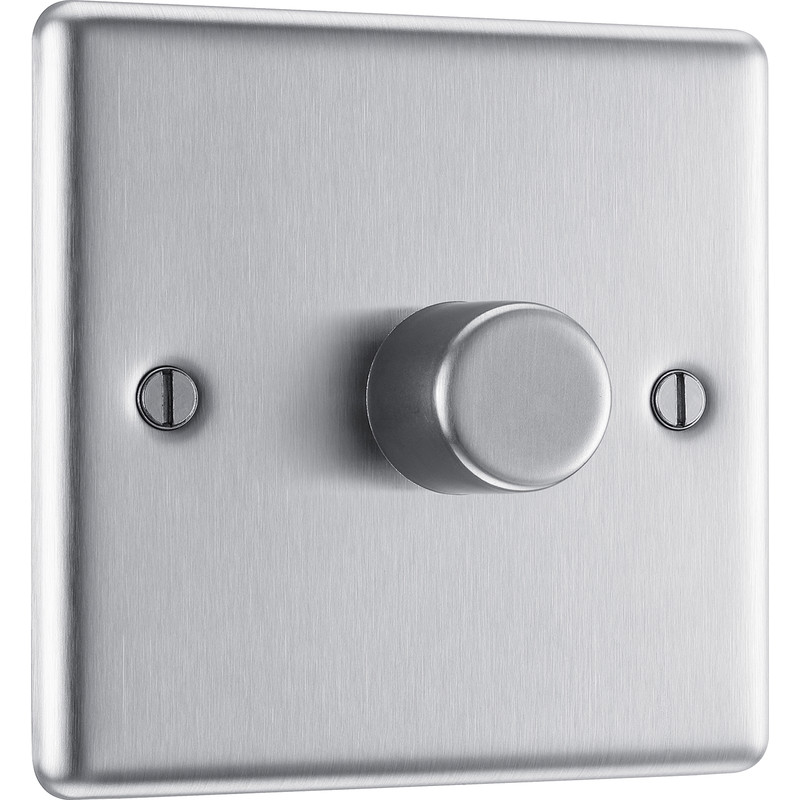 BG Brushed Steel Dimmer Switch 1 Gang 400W