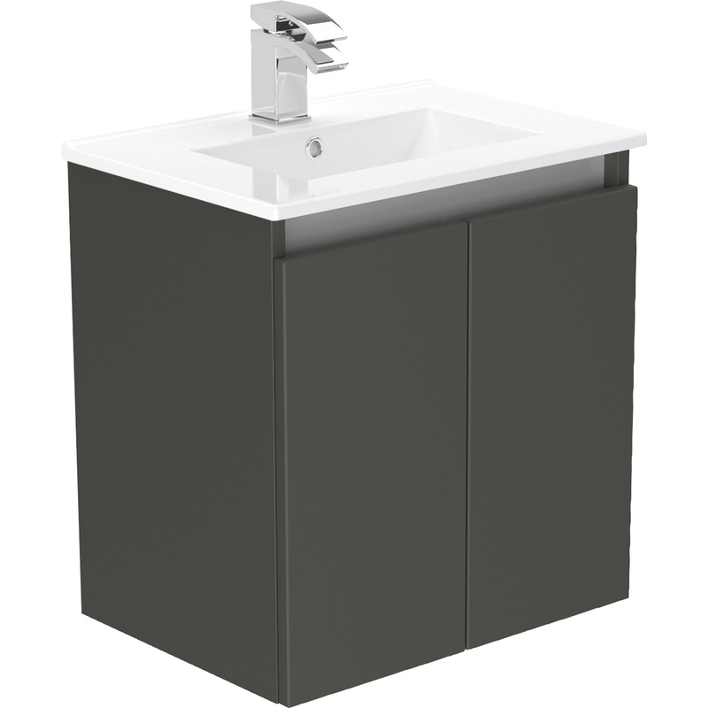 Newland Double Door Slimline Wall Hung Vanity Unit With Basin Midnight Mist 500mm