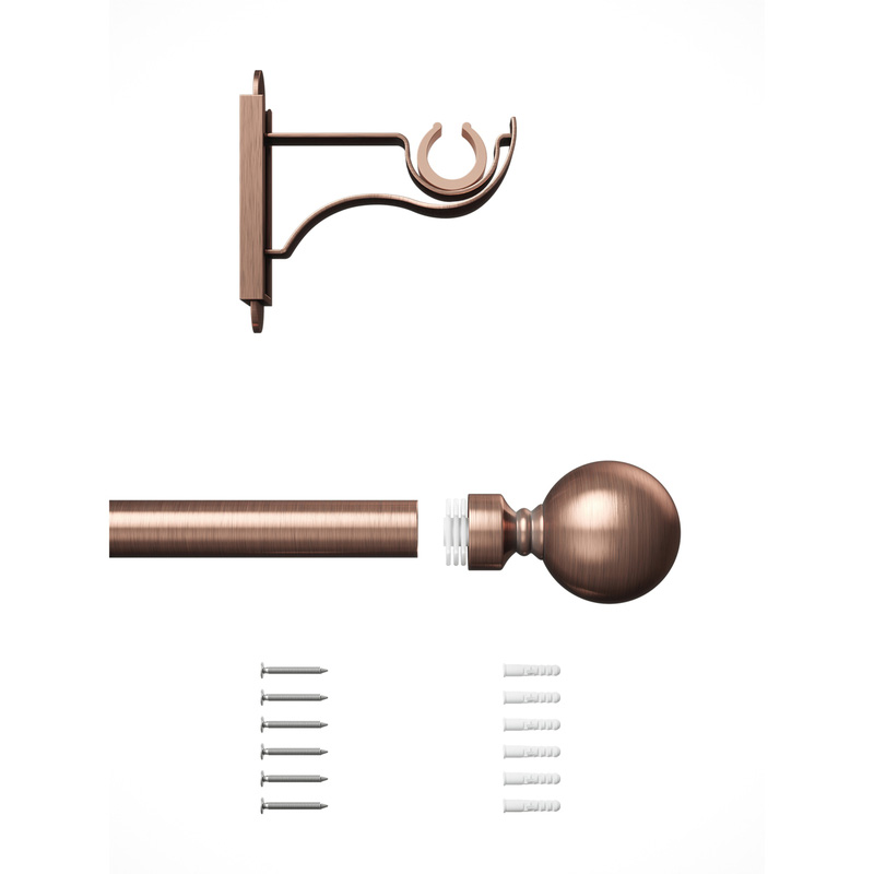 Rothley Curtain Pole Kit with Solid Orb Finials Antique Copper 25mm x 1829mm