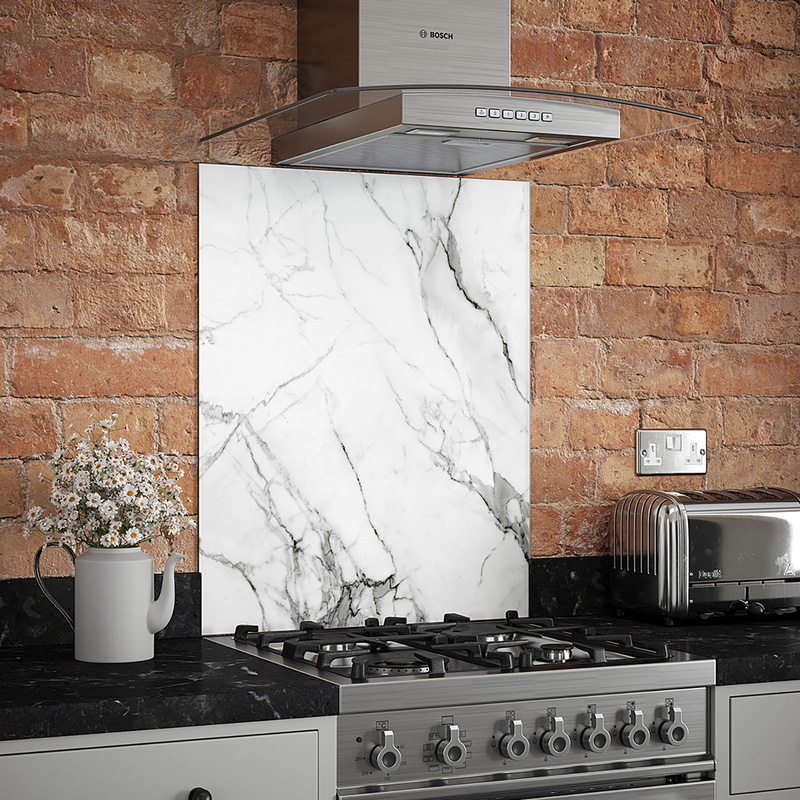 Splashback Carrara Marble Self-Adhesive Glass Splashback 600 x 750mm