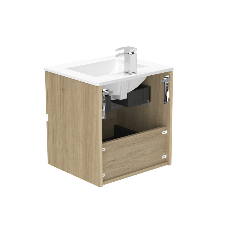 Newland Double Drawer Wall Hung Vanity Unit With Basin Natural Oak 500mm