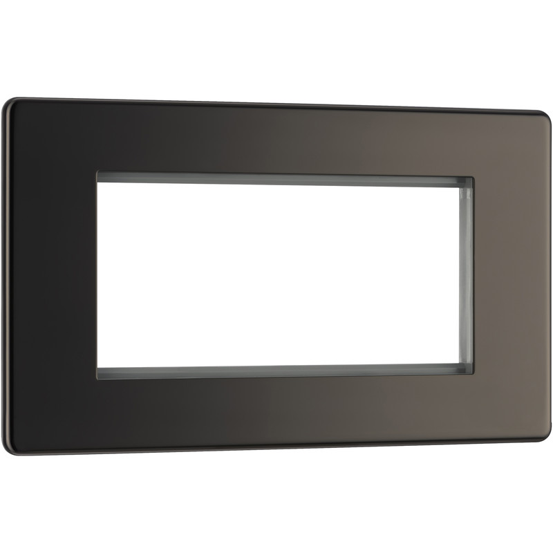 BG Screwless Flat Plate Black Nickel Data Plate 2 Gang 4 Module
