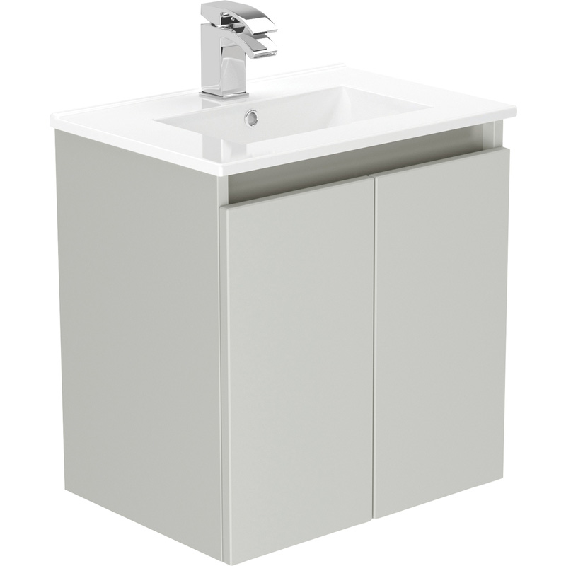 Newland Double Door Slimline Wall Hung Vanity Unit With Basin Pearl Grey 500mm