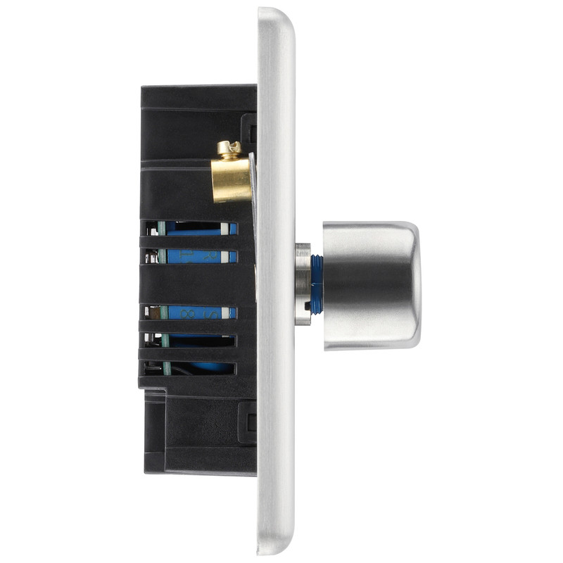 BG Brushed Steel Dimmer Switch 2 Gang 400W