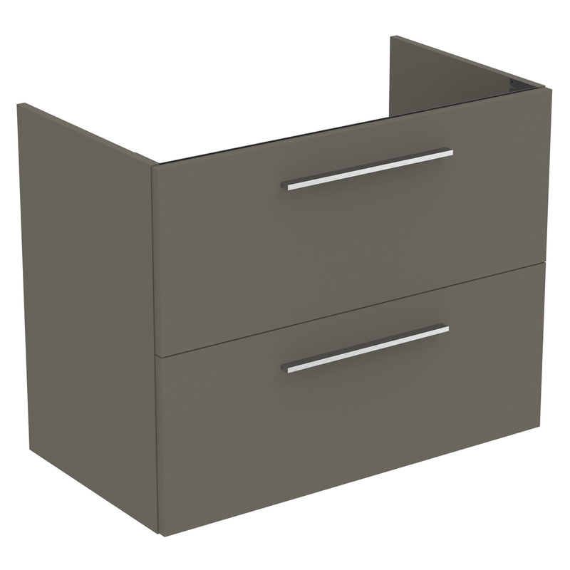 Ideal Standard i.life A Double Drawer Wall Hung Vanity Unit with Basin Matt Quartz Grey 800mm with Brushed Chrome Handles