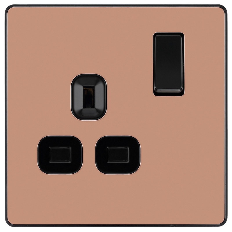 BG Evolve Polished Copper (Black Ins) Single Switched 13A Power Socket
