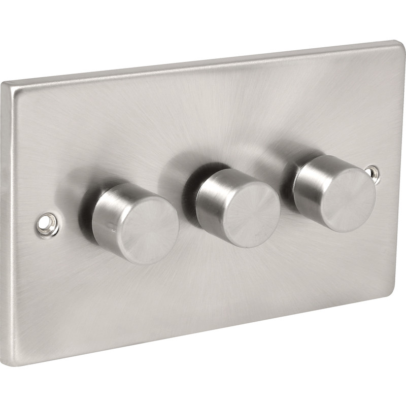 Click Deco Satin Chrome Dimmer Switch 3 Gang 2 Way 400W