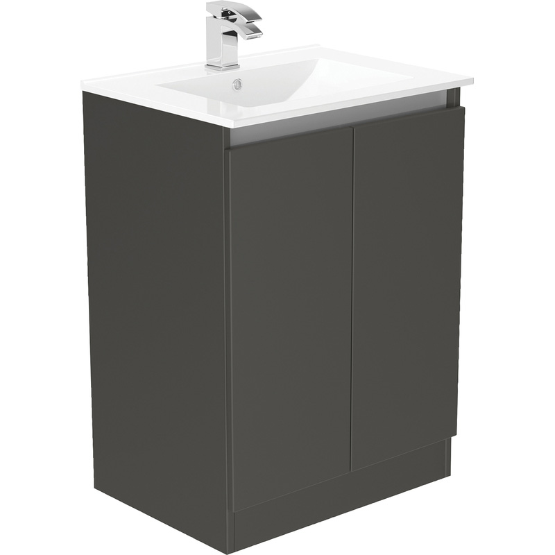 Newland Double Door Floor Standing Vanity Unit With Basin Midnight Mist 600mm
