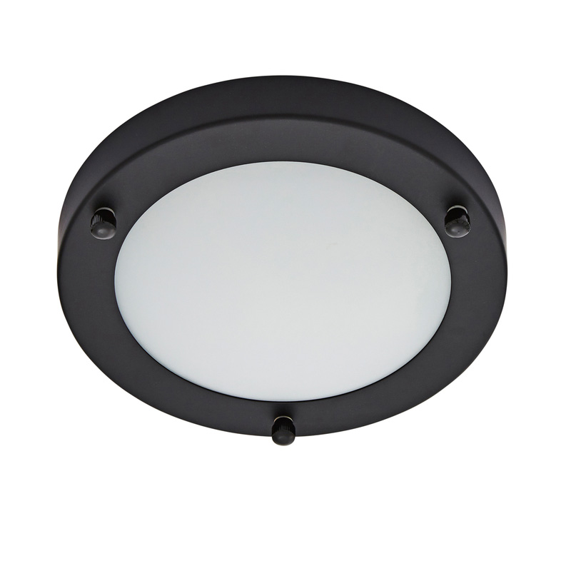 Delphi Flush Bathroom Ceiling Light IP44 1 x 28w Max E14 Black