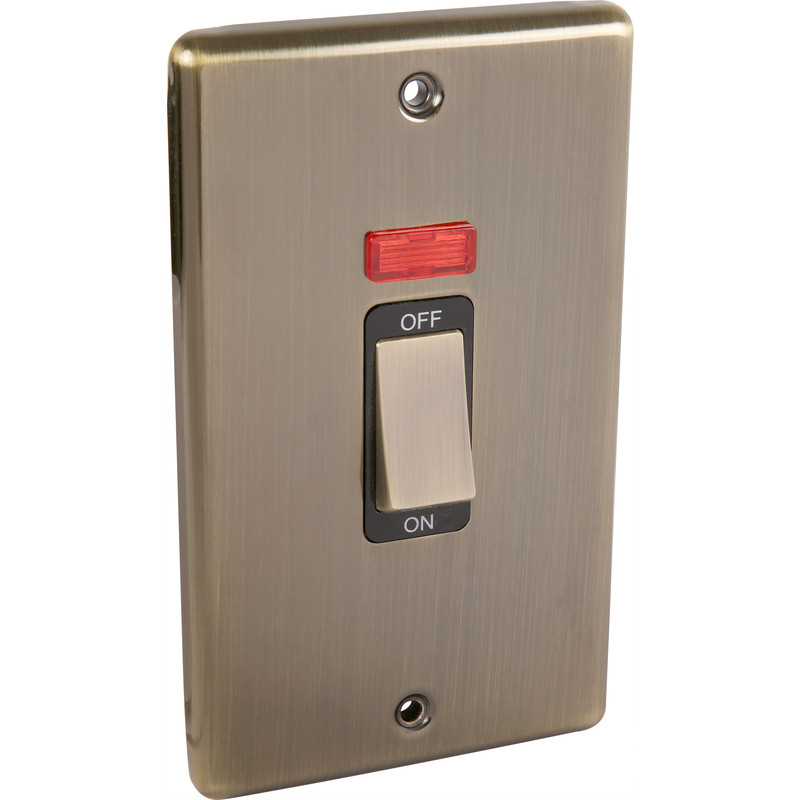 Antique Brass 45A DP Cooker Switch Switch & Neon 2 Gang