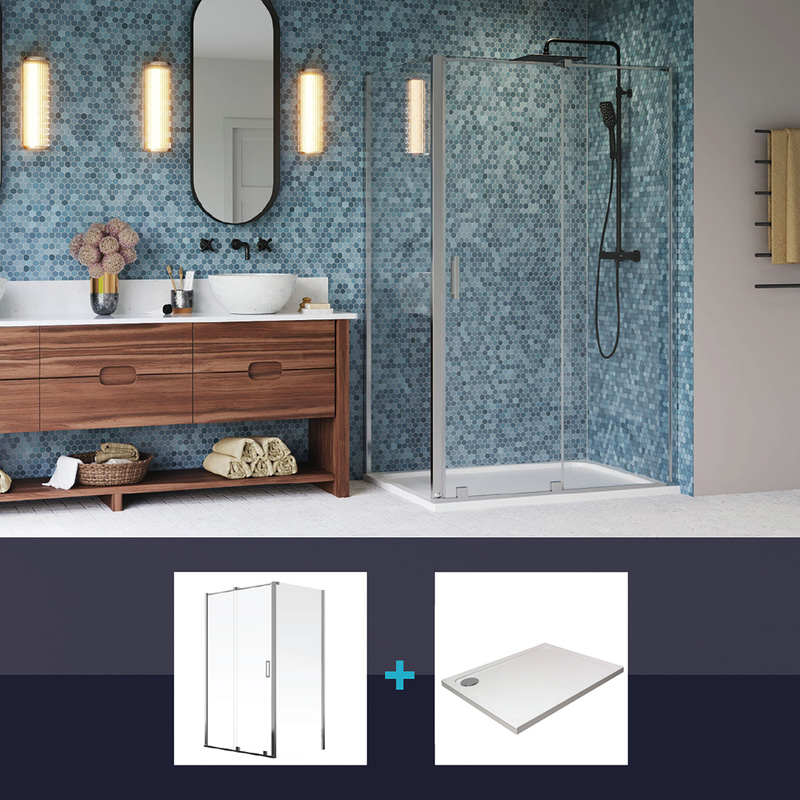 Aqualux Frameless 6mm Sliding Door & Side Panel Shower Enclosure with Tray and Waste Kit 1200x800mm